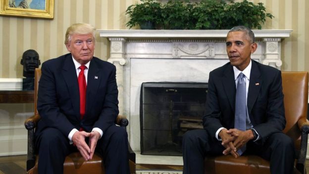 Then-President-elect Donald Trump meets with President Barack Obama in the White House,Nov. 10 2016