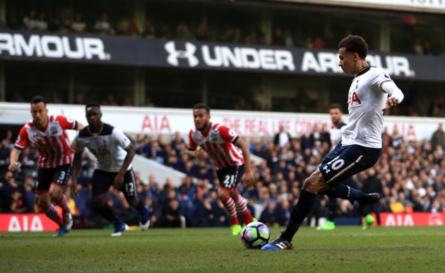 Tottenham Hotspur's Dele Alli scores his side's second goal of the game against Southampton from the penalty spot