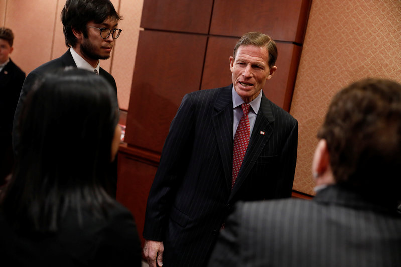 Sen. Blumenthal arrives for a press conference about Supreme Court Nominee Neil Gorsuch on Capitol Hill in Washington