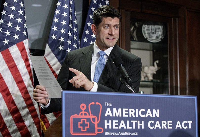 House Speaker Paul Ryan speaks during a news conference about the Republican Party's place to replace the Affordable Care Act on March 8 in Washington