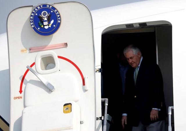 US Secretary of State Rex Tillerson arrives at the Osan Air Base in Pyeongtaek South Korea