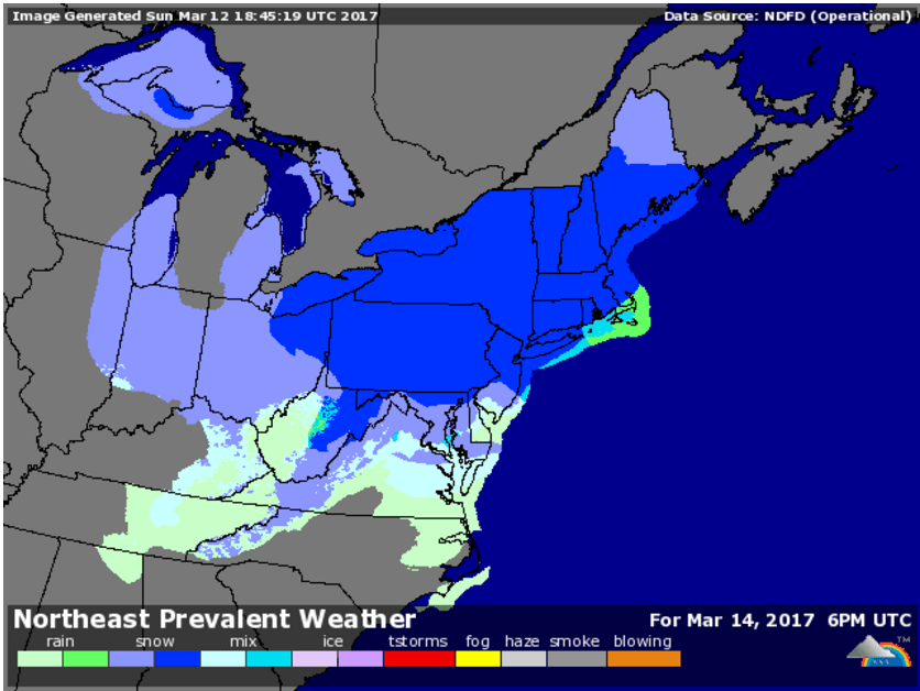 Weather Underground Looks like we’ll be buried by 6 p.m. on Tues. March 14