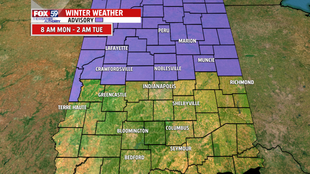 Winter Weather Advisory issued for cities north of Indy