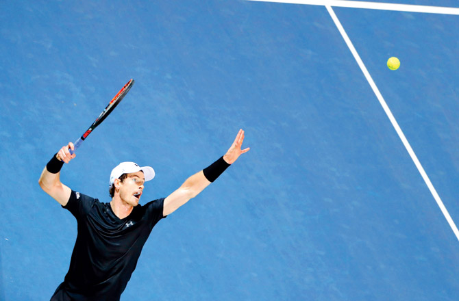 World No. 1 Andy Murray serves to Fernando Verdasco during the final of the Dubai Tennis Championships on Saturday. Pic  AFP