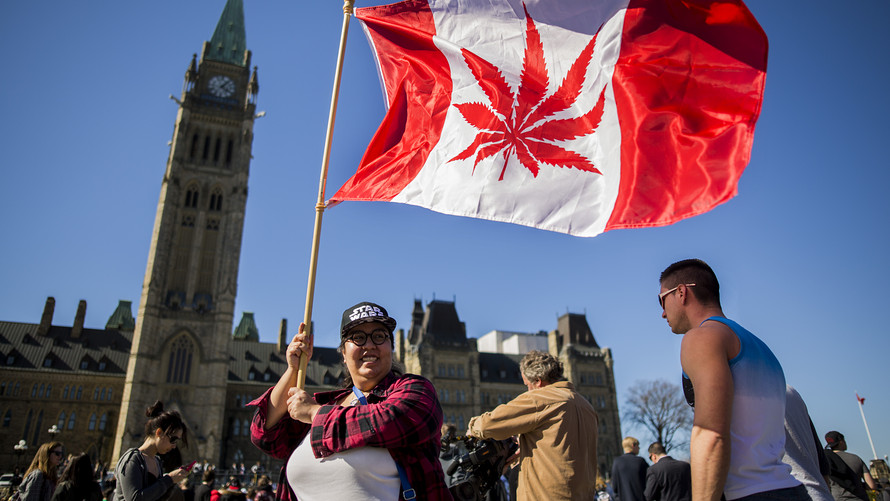 AFP  Getty Images              A woman waves a flag with a marijuana leaf on it during a demonstration in Ottawa in 2016