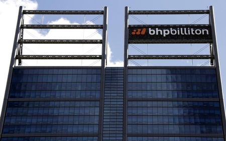 A logo for mining company BHP Billiton adorns a sign outside the Perth Convention Centre where their annual general meeting was being held in Perth Western Australia