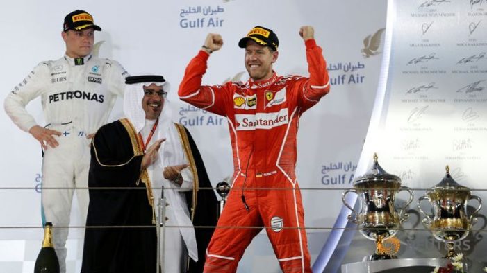 F1 Ferrari’s Sebastian Vettel Takes Chequered Flag at Bahrain