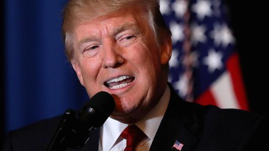 President Donald Trump delivers an statement about missile strikes on a Syrian airbase at his Mar-a Lago estate in West Palm Beach Florida