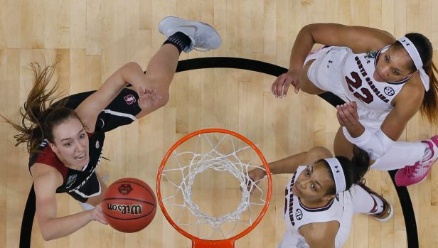 Alanna Smith left shoots past South Carolina forward A'ja Wilson and guard Allisha Gray