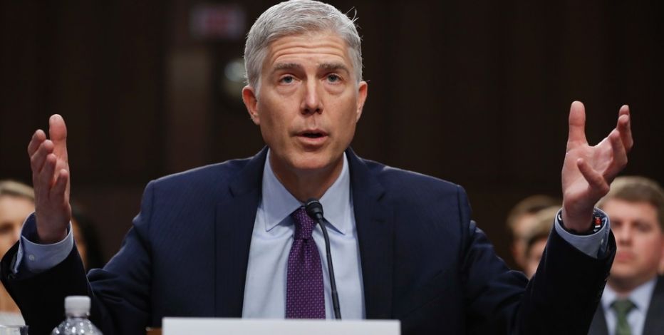 Supreme Court Justice nominee Neil Gorsuch speaks on Capitol Hill in Washington Tuesday