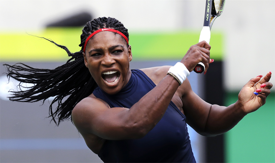 Serena Williams of the United States yells on a return against Daria Gavrilova of Australia at the 2016 Summer Olympics in Rio de Janeiro Brazil Sunday Aug. 7 2016