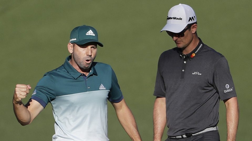 Sergio Garcia celebrates victory in the US Masters 2017