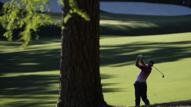 Sergio Garcia hits his second shot to the 13th