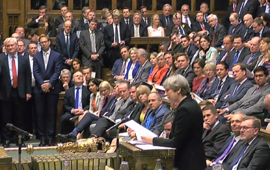 Theresa May addressing the House of Commons in London on Wednesday. AFP PIC