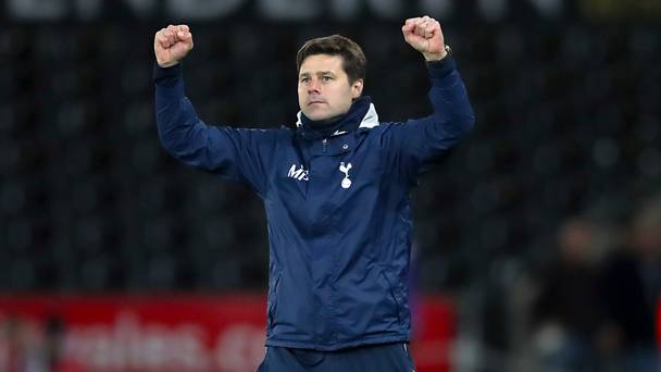 Tottenham manager Mauricio Pochettino celebrates after his side's 3-1 win at Swansea