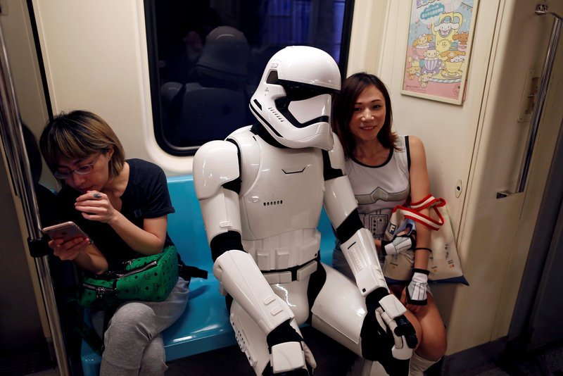 A fan dressed as a Storm Trooper from