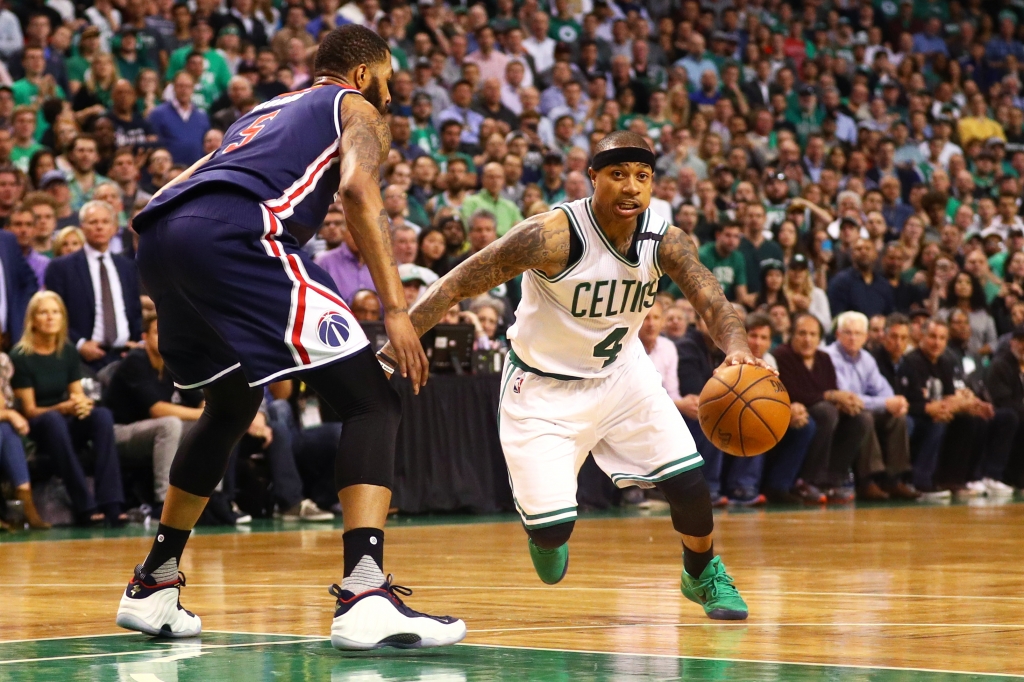 Isaiah Thomas of the Boston Celtics drives