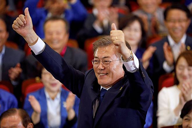 Moon won a landslide victory in the presidential by election yesterday