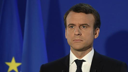 French presidential election candidate for the En Marche ! movement Emmanuel Macron delivers a speech at his campaign headquarters in Paris