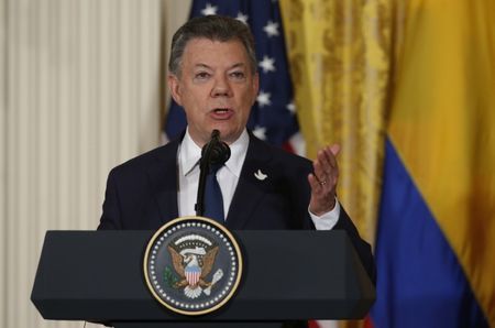 Colombian President Santos speaks at a joint news conference at the White House in Washington