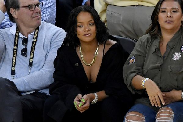 Rihanna attends Game 1 of the 2017 NBA