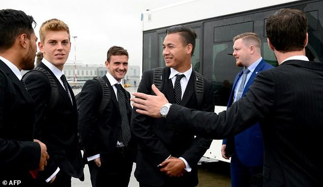 New Zealand's players arrive at Pulkovo International Airport in Saint Petersburg in Russia on June 9 to take part in the 2017 FIFA Confederations Cup