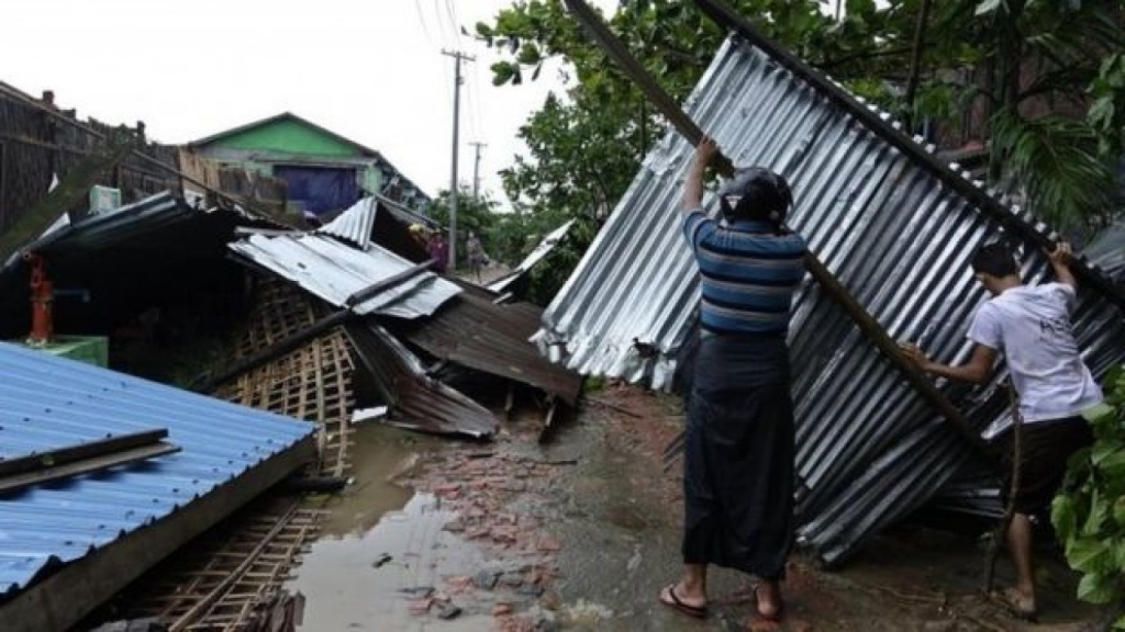 The storm damaged a number of houses in Sittwe western Myanmar