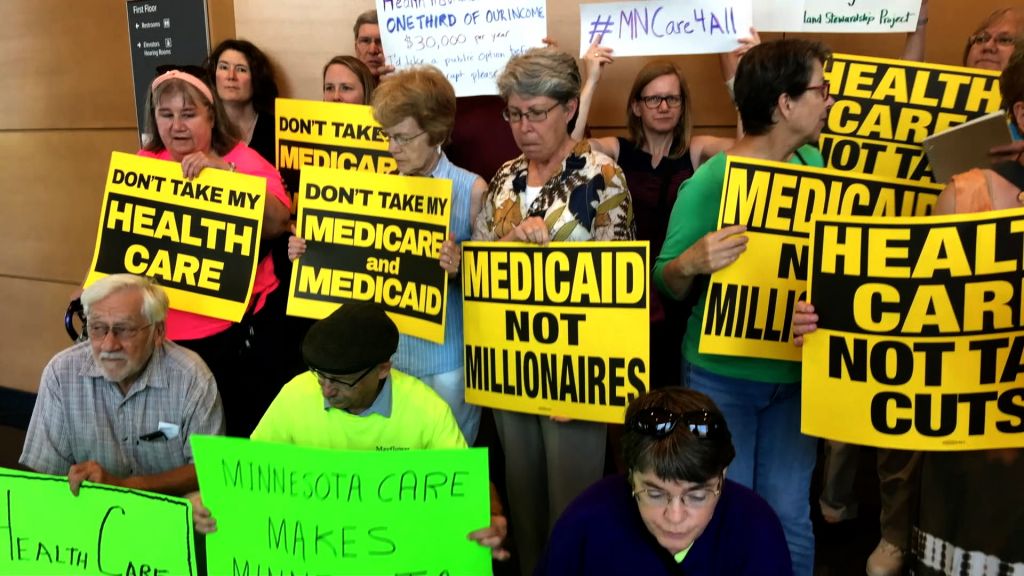 A protest against the federal GOP health care bill at the Minnesota Senate