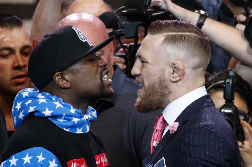 Gentlemen start your testosterone Floyd Mayweather Jr. and Conor Mc Gregor face up during the Los Angeles