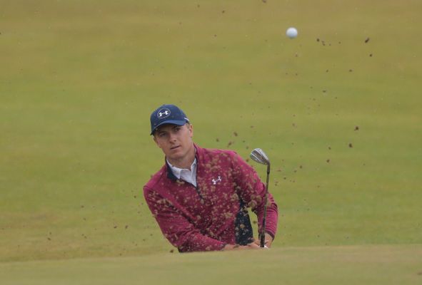 Jordan Spieth plays out of the bunker