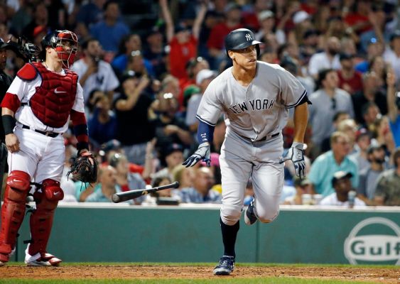 New York Yankees Aaron Judge right watches his