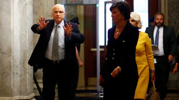 Sen. John Mc Cain arrives on Capitol Hill in Washington