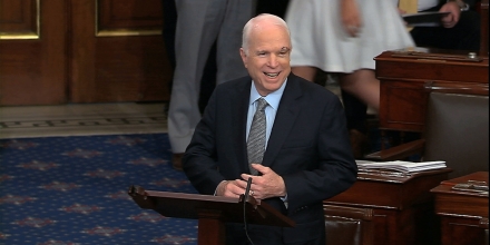 In this image from video provided by Senate Television Sen. John McCain R-Ariz. speaks the floor of the Senate on Capitol Hill in Washington Tuesday