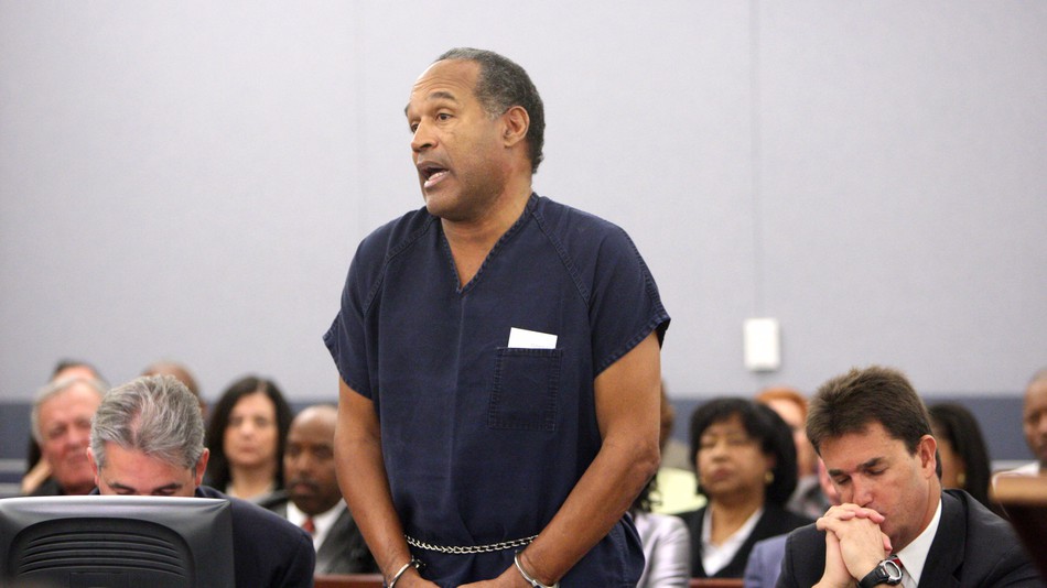 O.J. Simpson speaks during his sentencing hearing at the Clark County Regional Justice Center in Las Vegas in 2008