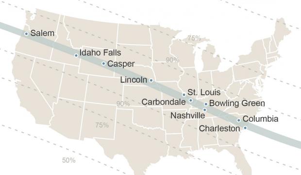 Chart shows the path of the 2017 eclipse across the United States