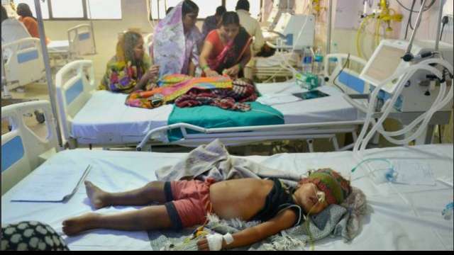 A child is seen in the Intensive care unit in the Baba Raghav Das hospital