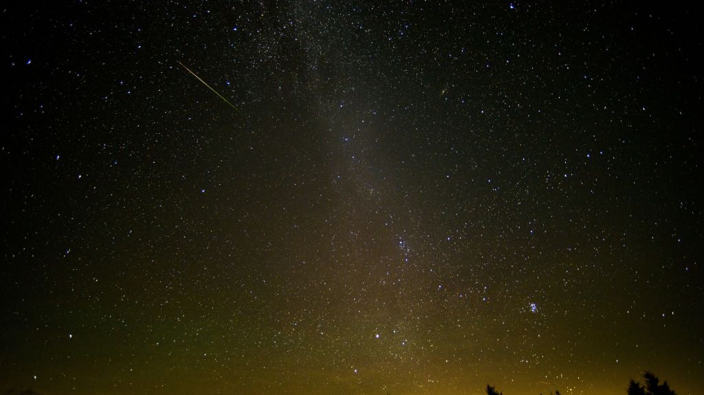 In a 30-second exposure a meteor streaks across the sky during the annual Perseid meteor shower last year in Spruce Knob W. Va