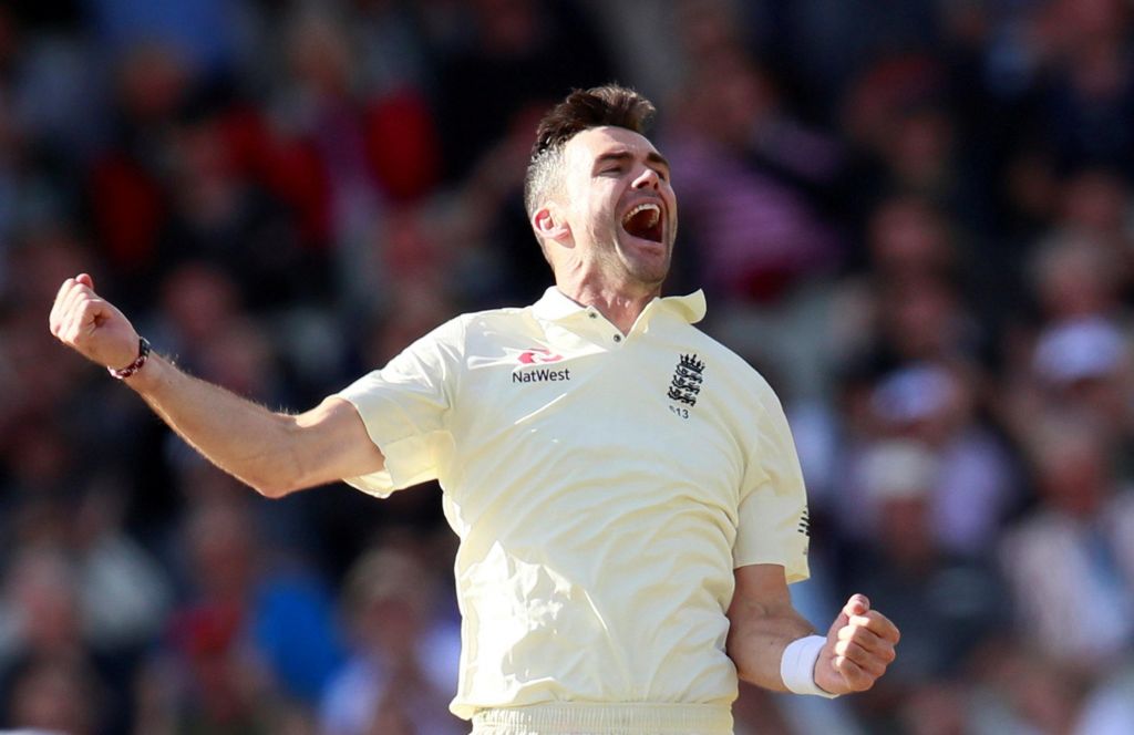 James Anderson celebrates after taking the wicket of South Africa's Faf du Plessis. Jason Cairnduff  Reuters