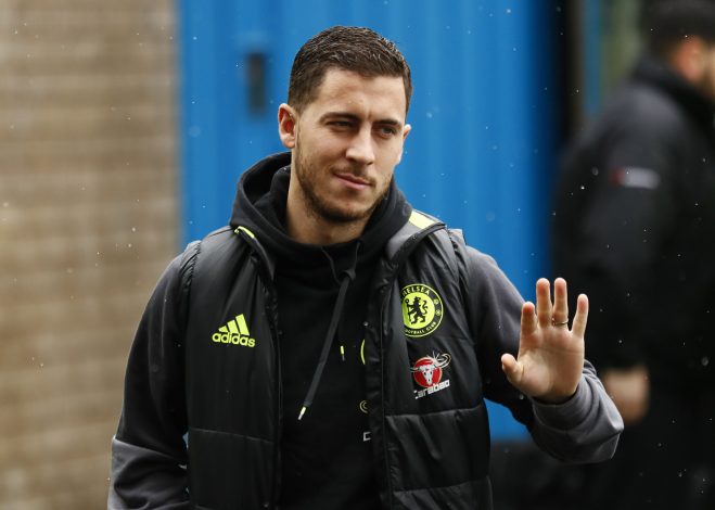 Chelsea's Eden Hazard arrives for the match