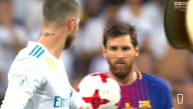 Sergio Ramos extended his arm out suggesting he was about to give Lionel Messi the ball