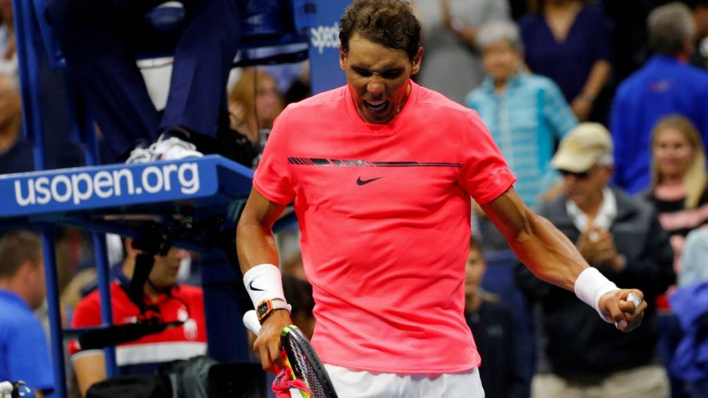 Rafael Nadal celebra su victoria ante Dusan Lajovic en su debut en el US Open