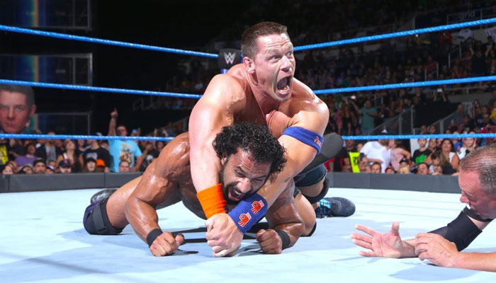 WATCH After facing defeat against John Cena Jinder Mahal bounces back to Baron Corbin