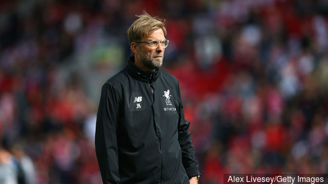 Jurgen Klopp Manager of Liverpool looks on prior to the Premier League match between Liverpool and Burnley at Anfield