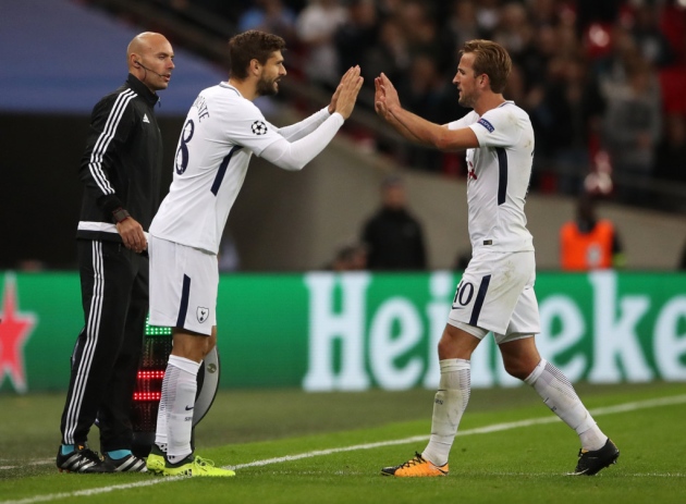 Tottenham Hotspur's Harry Kane is subbed for Fernando Llorente during the UEFA Champions League Group H match at Wembley against Borussia Dortmund