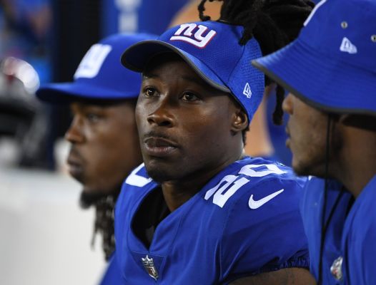 Giants cornerback Janoris Jenkins looks on from the