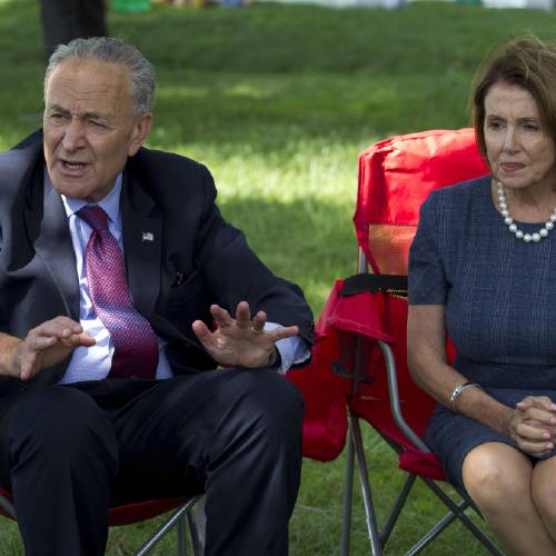 Senate Minority Leader Chuck Schumer of N.Y. accompanied by House Minority Leader Nancy Pelosi of Calif. speak Capitol Hill in Washington. Congressional Democrats are rising again. Since President Donald Trump entere