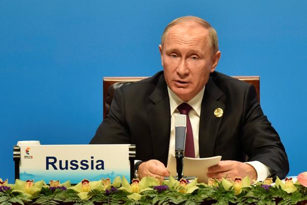 Russian president Vladimir Putin at Brics Summit 2017 in Xiamen China on Monday