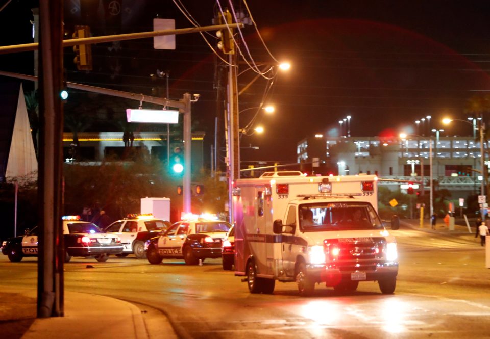 An ambulance leaves the concert venue after the shooting in Las Vegas. REUTERS  Las Vegas Sun  Steve Marcus