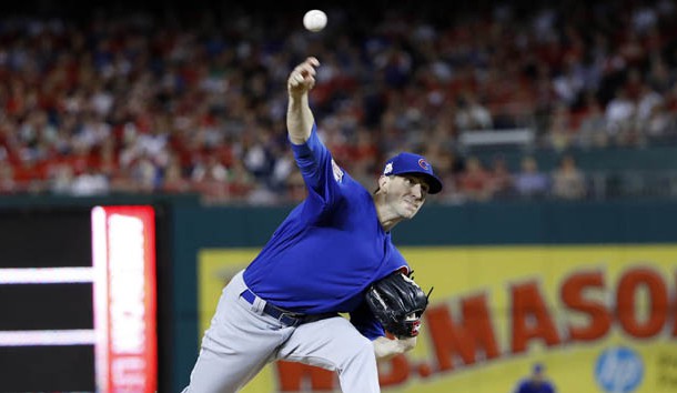 Washington DC USA Chicago Cubs starting pitcher Kyle Hendricks throws in the sixth inning against the Washington Nationals in game one of the 2017 NLDS at Nationals Park