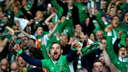 Irish supporters celebrating raucously in Cardiff after the win over Wales